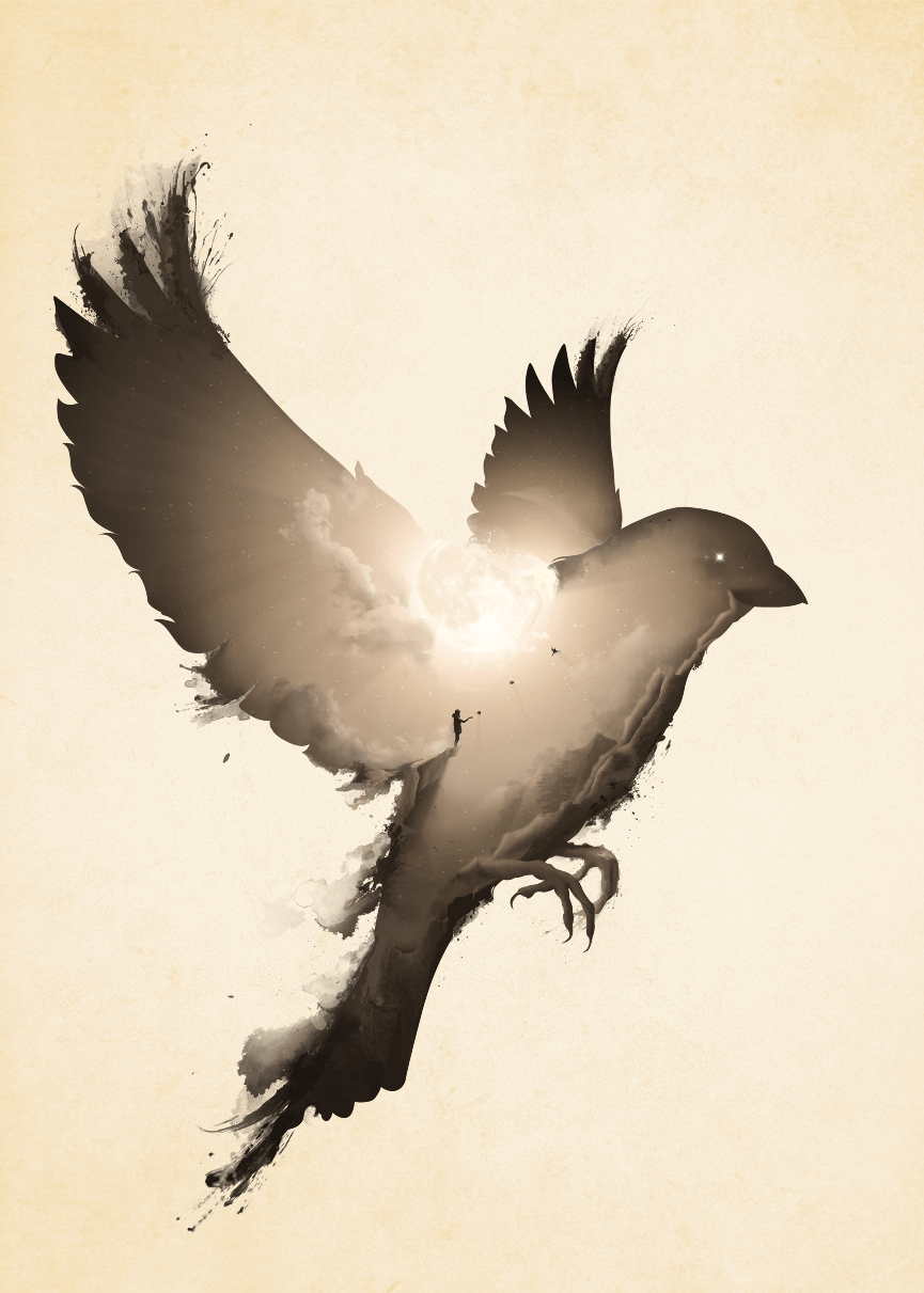 Impresión artística de pájaro nocturno