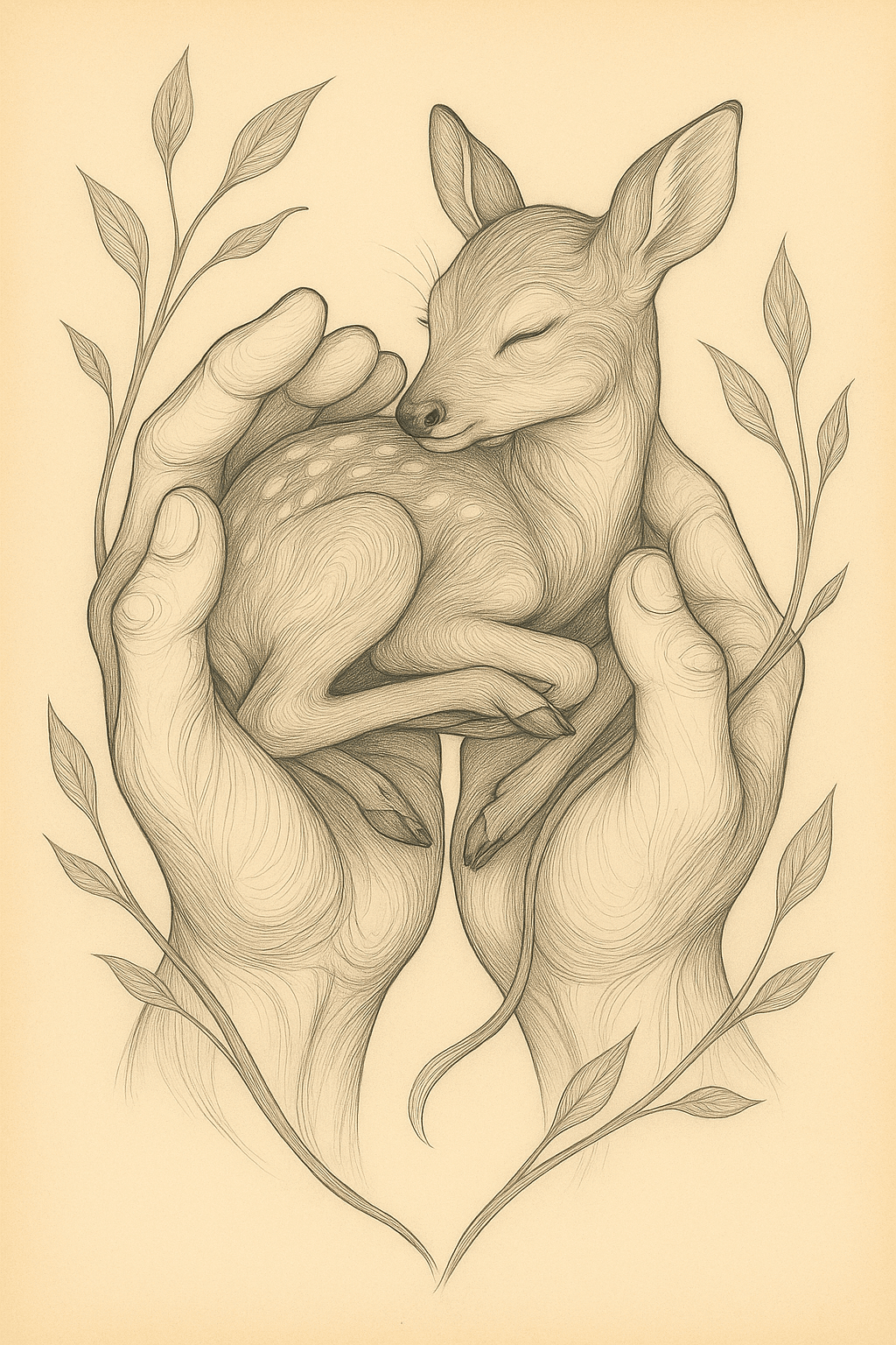 Deer Tree art print wildlife wall décor, nature-inspired fine art for bedrooms and offices