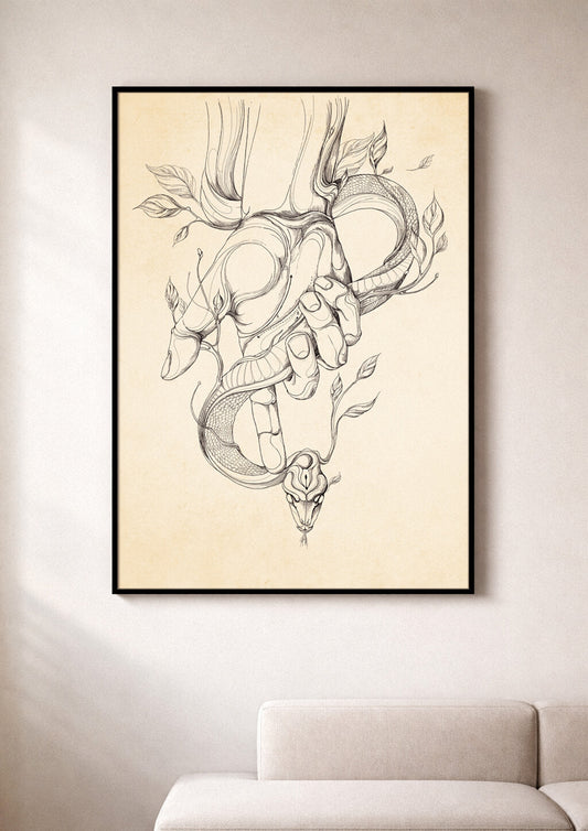 large minimal snake wall art Prometheus awareness print gallery style neutral wall