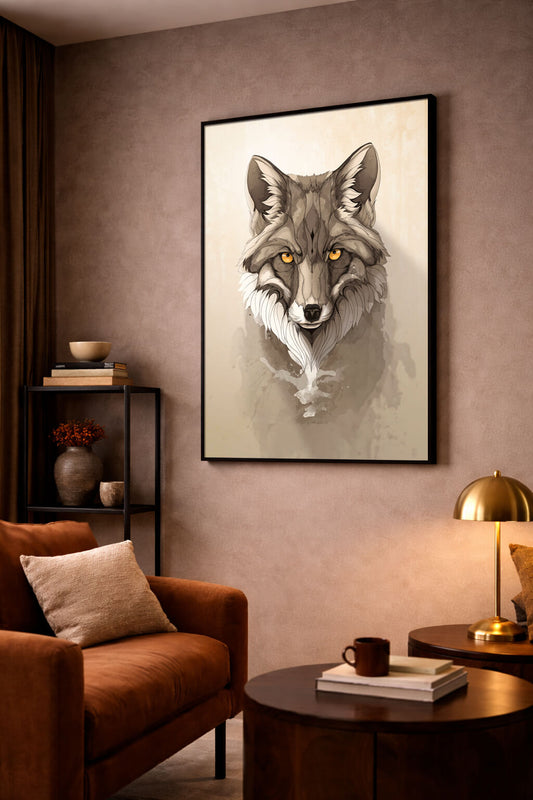 Framed red fox wall art print modern minimalist animal decor