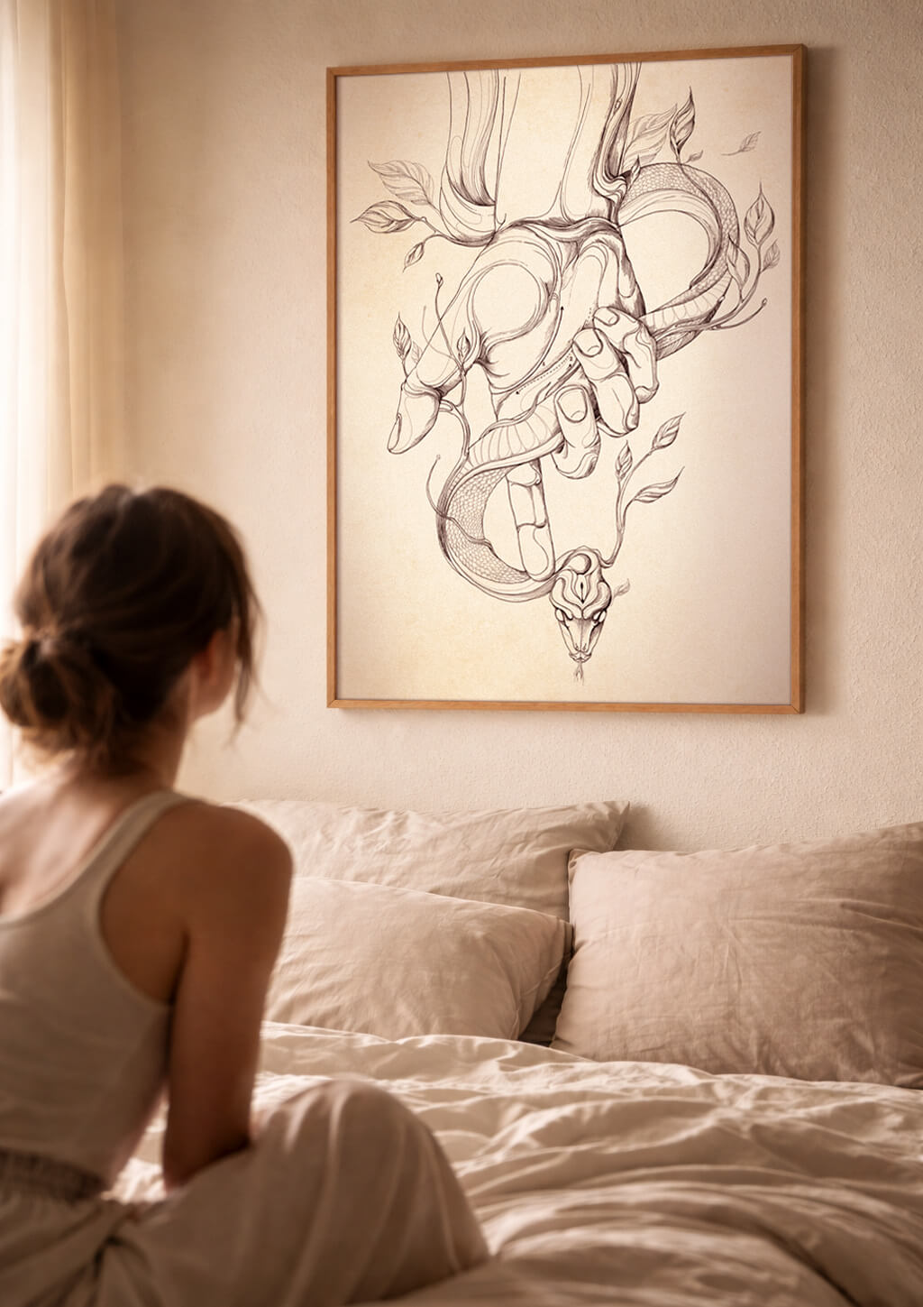 snake awareness wall art in bedroom Prometheus fine art print calm introspective space